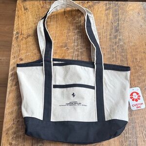 Ferrari Dealer of Central New Jersey cream and black canvas tote bag